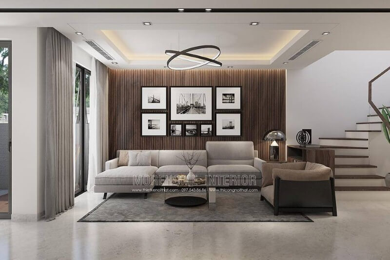 Bố trí phòng khách hiện đại đẹp với cách phối màu ấn tượng. Thiết kế nội thất phòng khách biệt thự