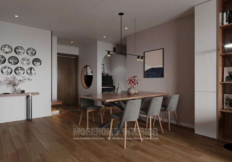 Không gian ăn uống hiện đại với bộ bàn ăn thiết kế đơn giản nhưng đẹp mắt