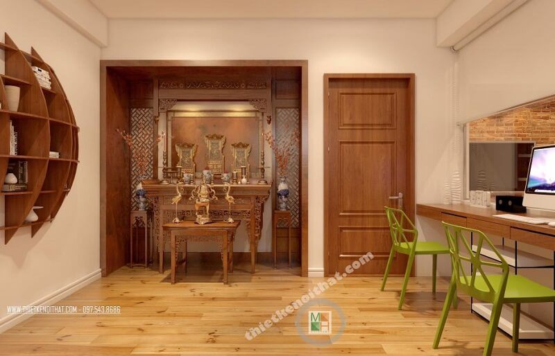 Mẫu bàn thờ đứng chung cư đẹp với những đường nét tinh xảo được yêu thích tại MoreHome